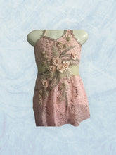 Load image into Gallery viewer, Dance costume, Light Pink Lace with crystals and asymmetrical skirt, size 7, ready to ship