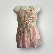 Load image into Gallery viewer, Dance costume, Light Pink Lace with crystals and asymmetrical skirt, size 7, ready to ship