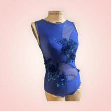 Load image into Gallery viewer, Bodysuit with mesh cutouts, appliques and crystals, royal blue
