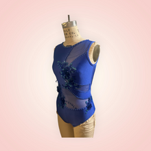 Load image into Gallery viewer, Bodysuit with mesh cutouts, appliques and crystals, royal blue