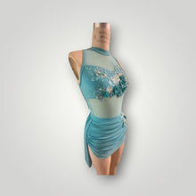 Load image into Gallery viewer, Custom Dance costume, lyrical costume, handmade costume, competition costume, with draped skirt