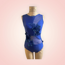 Load image into Gallery viewer, Bodysuit with mesh cutouts, appliques and crystals, royal blue