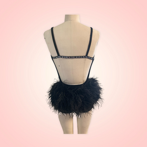 Custom Dance costume, dance competition, black velvet with silver glitter, ombre fringe, feathers