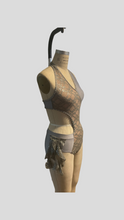 Load image into Gallery viewer, Custom Dance costume, dance competition costume, handmade dance costume, gray metallic lace and gray tricot spandex
