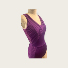 Load image into Gallery viewer, Base costume, Competitive Dance costume, leotard with applique, bodysuit with ruched mesh. Custom made to order