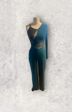 Load image into Gallery viewer, Custom made costume for Liz, green unitard with leatherette details
