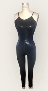 Unitard, shiny black catsuit with adjustable straps, made to order