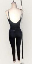 Load image into Gallery viewer, Unitard, shiny black catsuit with adjustable straps, made to order
