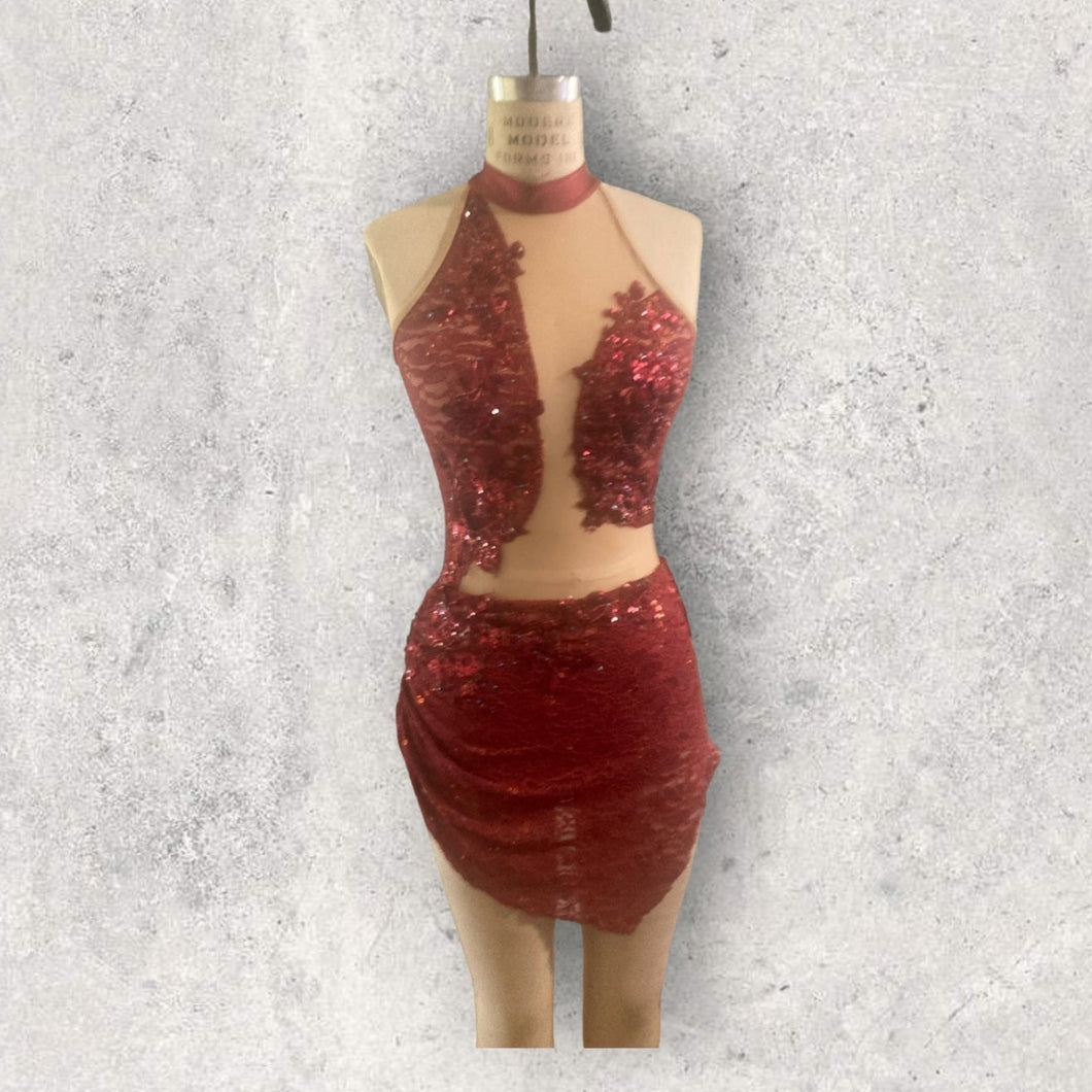 Custom Dance costume, dance competition, burgundy lace over burgundy s – Dolho Design