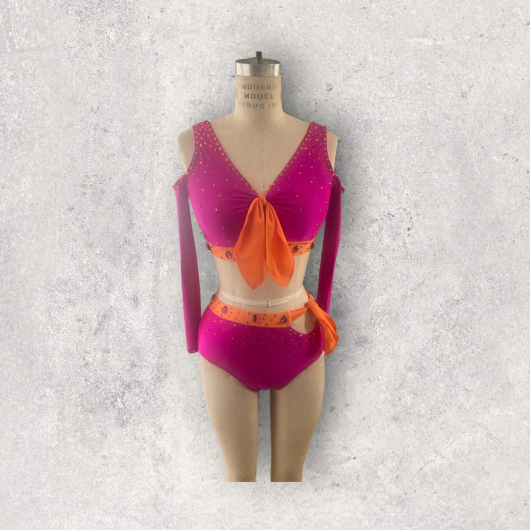 Two piece costume with contrasting colors, crystals. Competitive Dance costume. Ready to ship