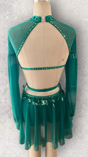 Load image into Gallery viewer, Lyrical dance costume, competitive made to order costume, corset top style with mesh sleeves and skirt
