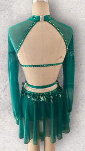 Lyrical dance costume, competitive made to order costume, corset top style with mesh sleeves and skirt