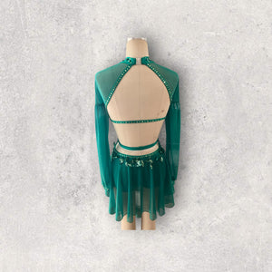 Lyrical dance costume, competitive made to order costume, corset top style with mesh sleeves and skirt