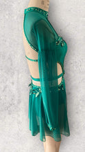 Load image into Gallery viewer, Lyrical dance costume, competitive made to order costume, corset top style with mesh sleeves and skirt
