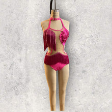 Load image into Gallery viewer, Custom Dance costume, dance competition, fuschia spandex dress with appliques and crystals
