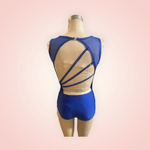 Load image into Gallery viewer, Bodysuit with mesh cutouts, appliques and crystals, royal blue
