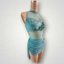 Load image into Gallery viewer, Custom Dance costume, lyrical costume, handmade costume, competition costume, with draped skirt
