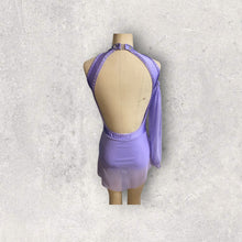 Load image into Gallery viewer, Custom Dance costume, dance competition, lavender mesh over lavender spandex dress with appliques and crystals
