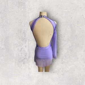 Custom Dance costume, dance competition, lavender mesh over lavender spandex dress with appliques and crystals