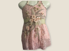 Load image into Gallery viewer, Dance costume, Light Pink Lace with crystals and asymmetrical skirt, size 7, ready to ship
