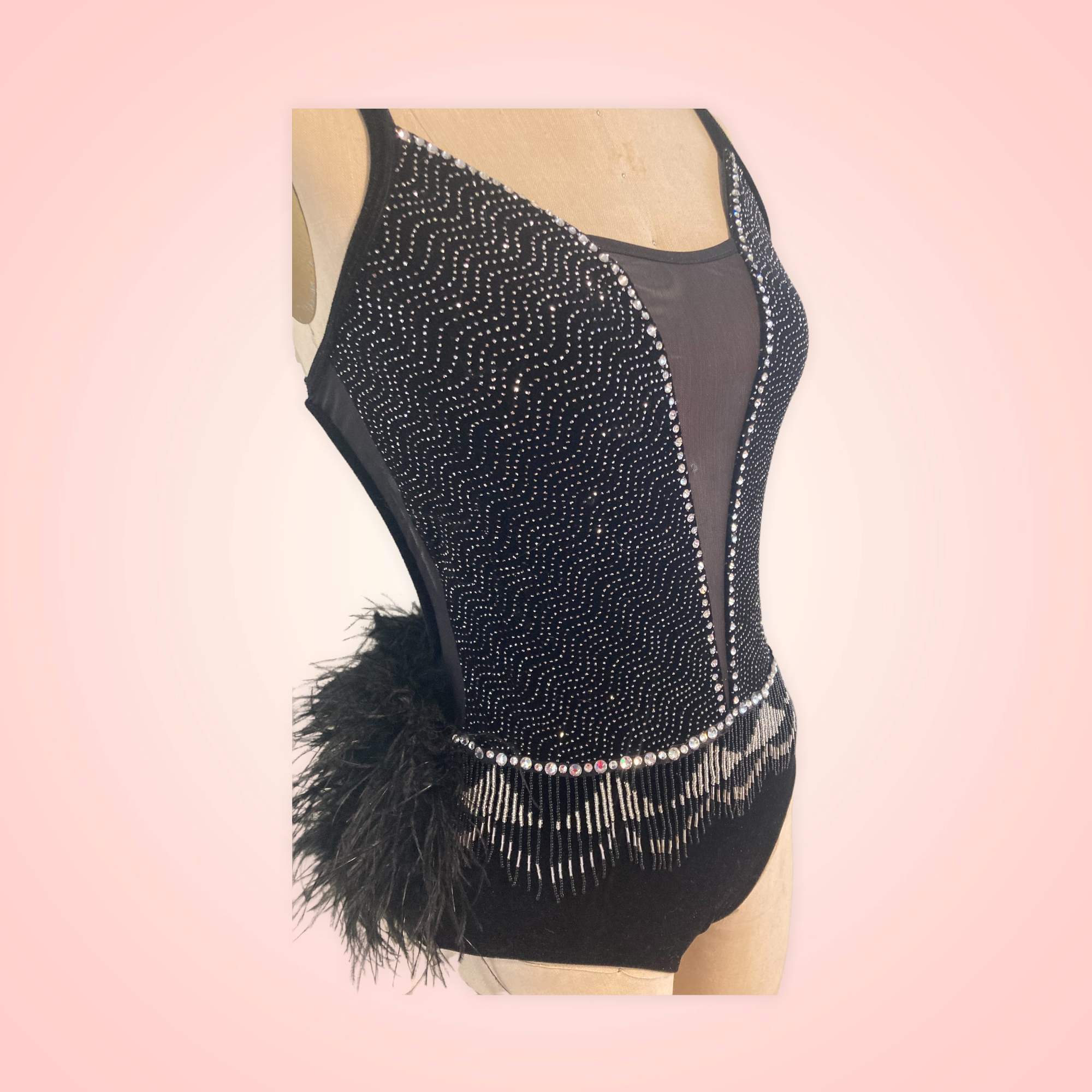 Custom Dance costume, dance competition, black velvet with silver