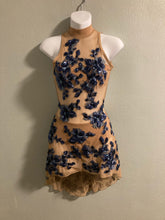 Load image into Gallery viewer, Custom made competitive dance dress for Ellie, mesh with navy blue appliques
