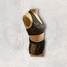 Load image into Gallery viewer, Competitive Dance costume, two piece set, halter top and panties with lace, custom made costume, made to order
