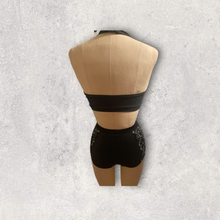 Load image into Gallery viewer, Competitive Dance costume, two piece set, halter top and panties with lace, custom made costume, made to order
