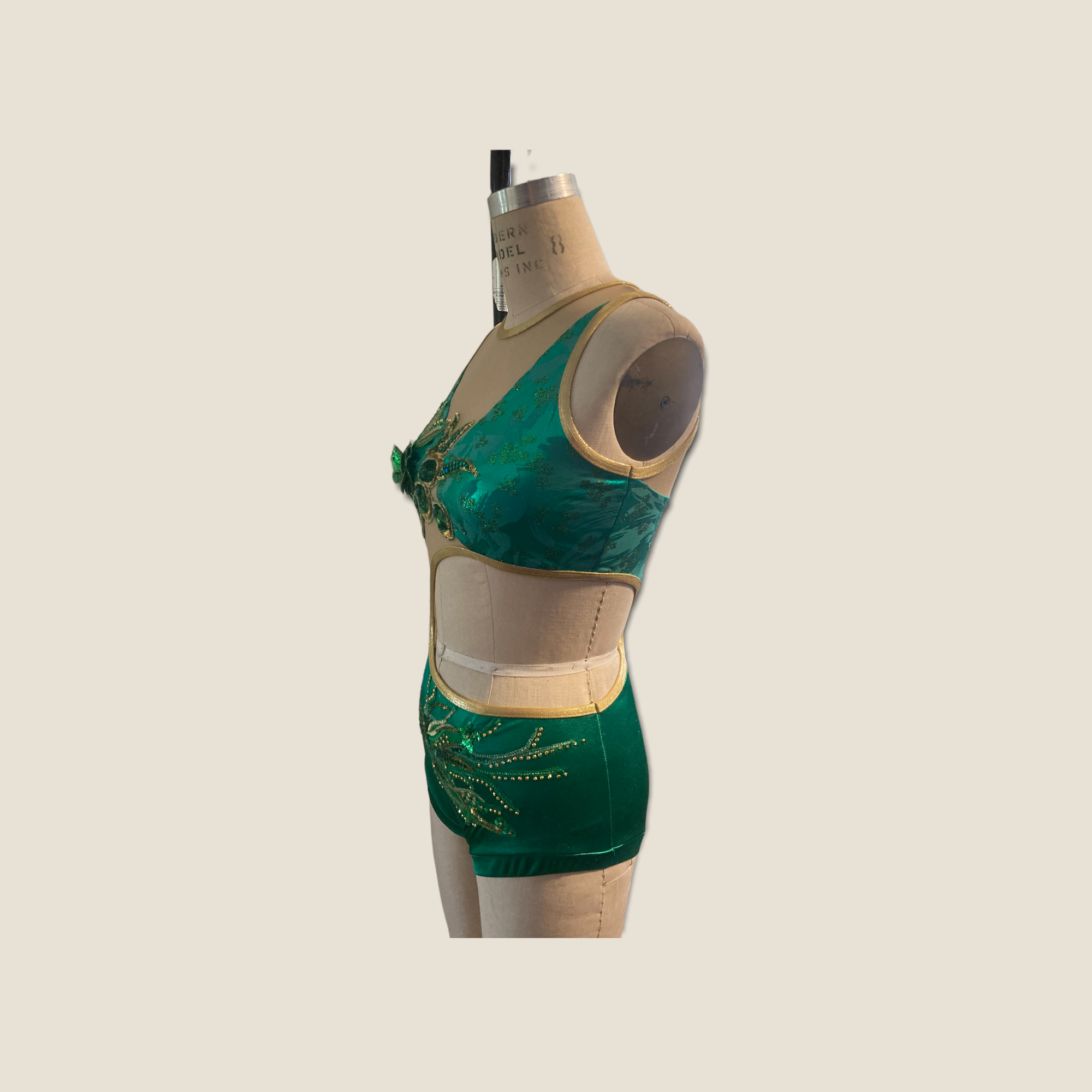 Competitive Dance costume, leotard, bodysuit, emerald green with appli –  Dolho Design