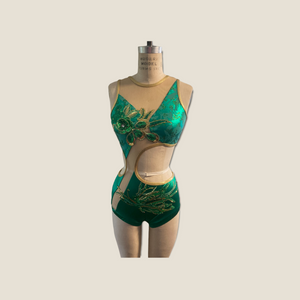 Competitive Dance costume, leotard, bodysuit, emerald green with